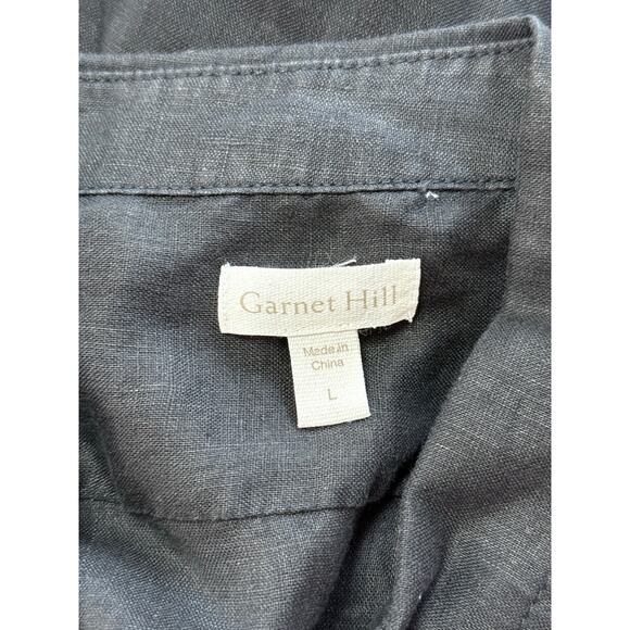 GARNET HILL black Easy Linen longline tunic button up 100% natural blouse top - Picture 6 of 7